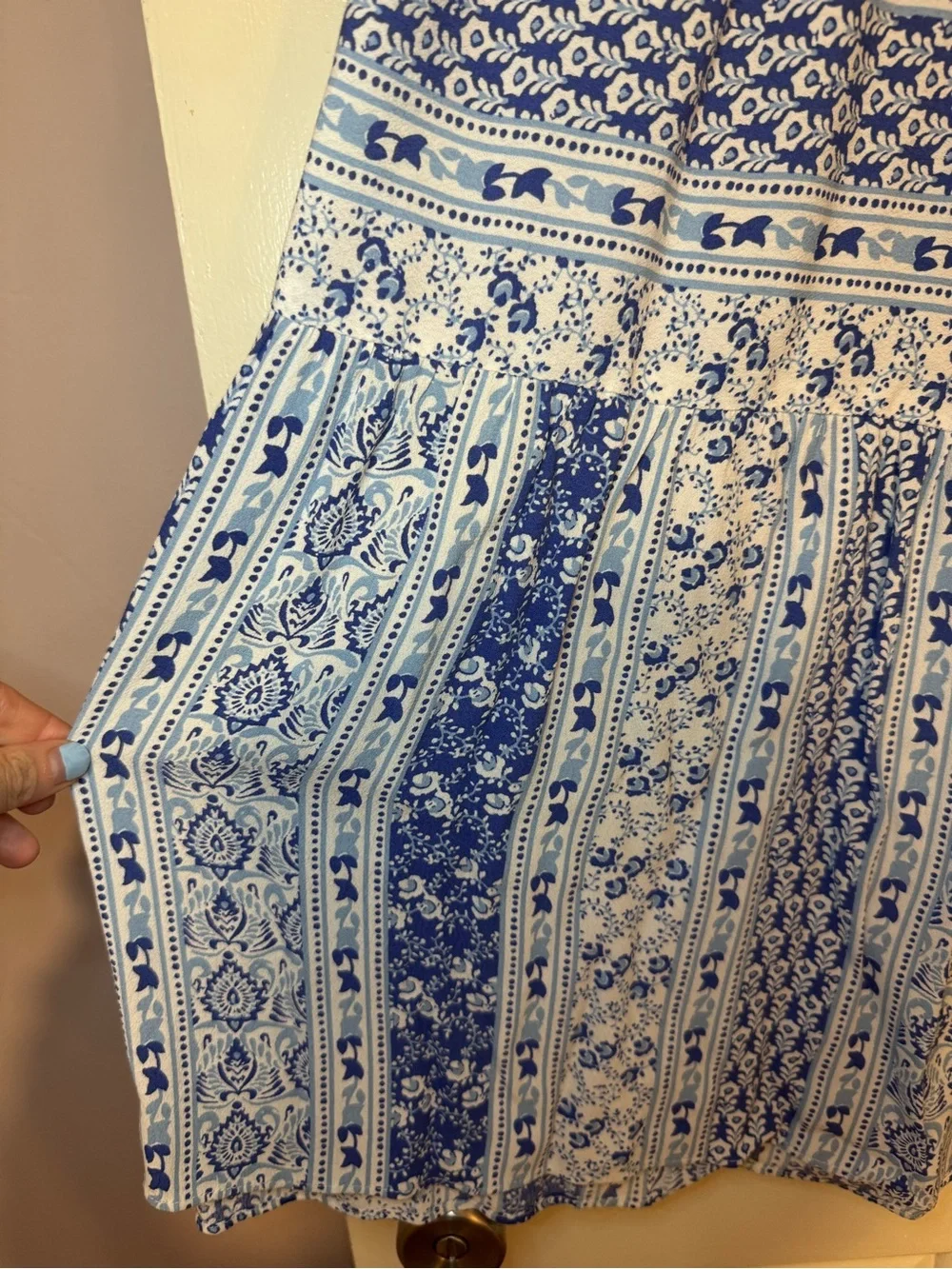 Loft blue and white printed tiered maxi skirt. NWOT